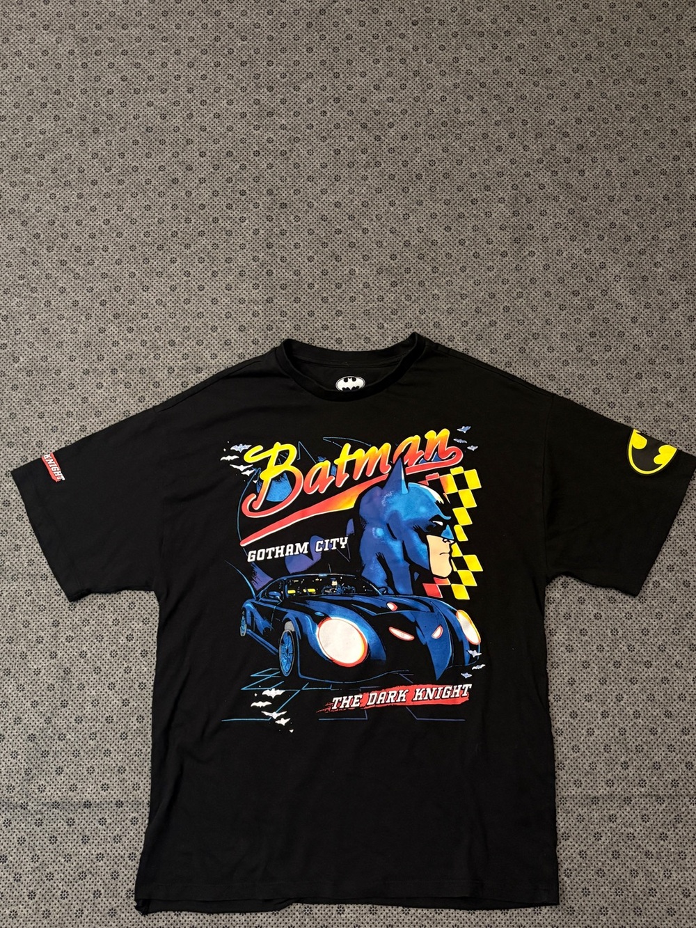 Batman Gotham City Dark Knight Racing Batmobile Graphic Tee Black S Oversized